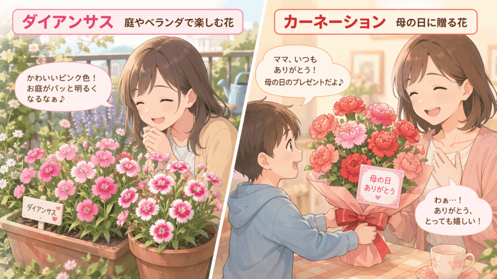 ダイアンサスとカーネーション 使われ方の違い