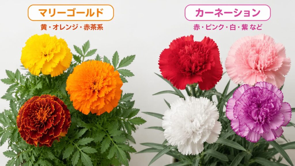 マリーゴールドとカーネーション 色の違い
